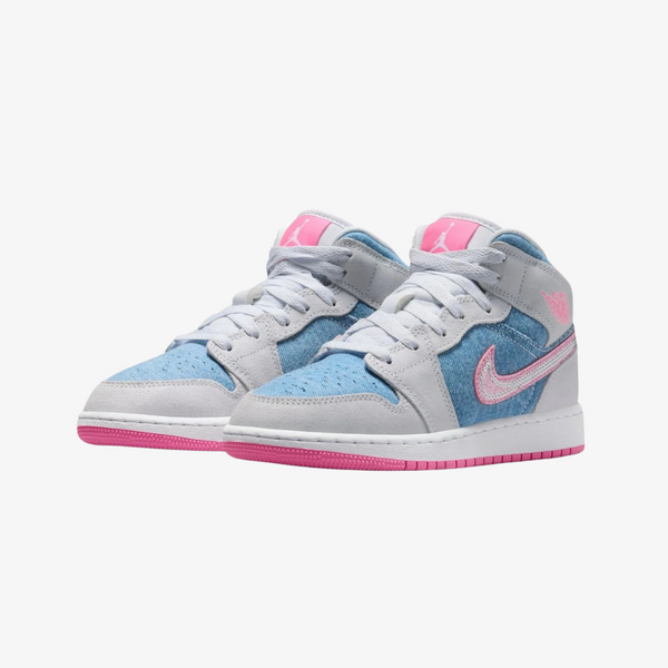 gradeschool jordan 1 mid se (cobalt bilss/pink glow)