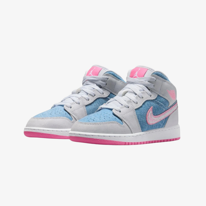 gradeschool jordan 1 mid se (cobalt bilss/pink glow)