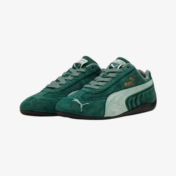 womens puma speed cat never worn (dark myrtle/green)