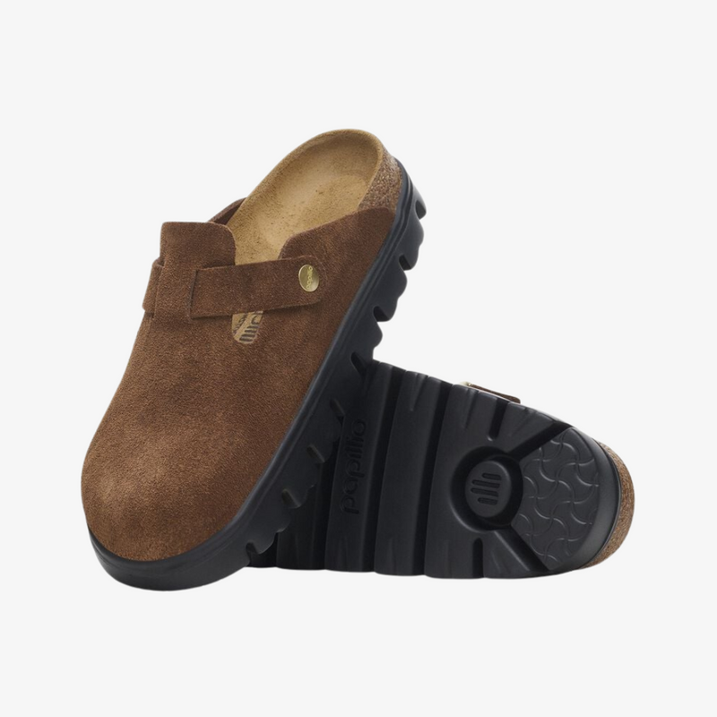 womens birkenstock boston chunky (dark tea/black)