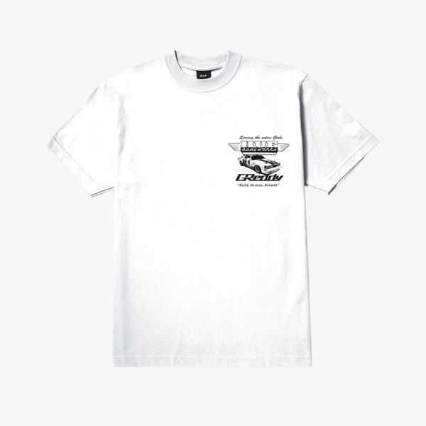 mens huf x greddy body works s/s tee (white)