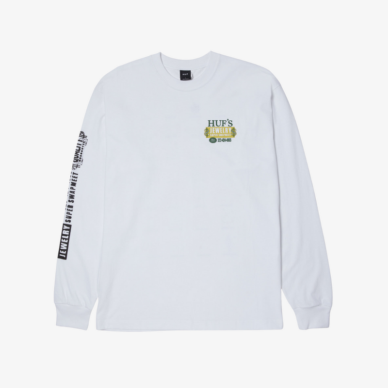 mens huf jewelry l/s tee (white)