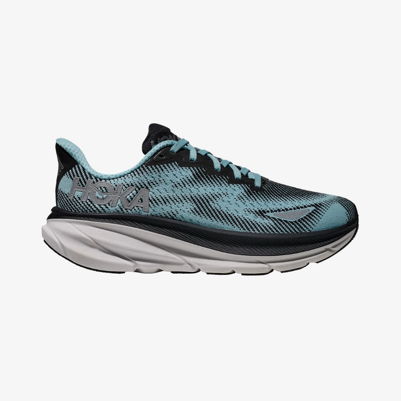 womens hoka clifton 9 gtx (black/raindrop)