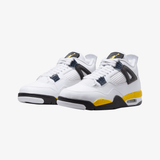 mens jordan 4 retro (white/tour yellow-dark blue grey-black)