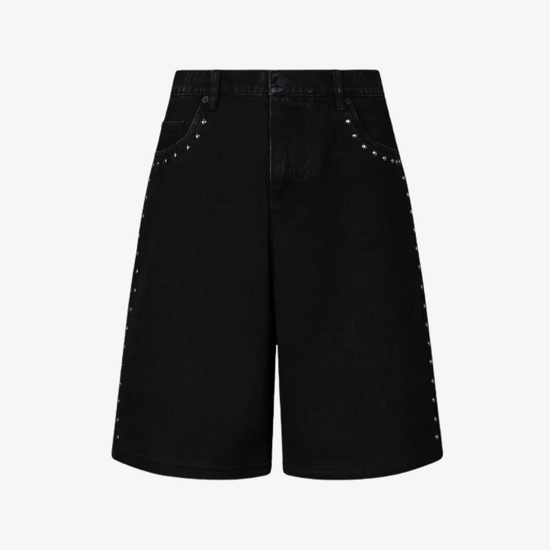 mens pleasures x daft punk lucky studded jorts (black)