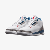 gradeschool jordan 3 retro "true blue" (white/fire red-true blue)
