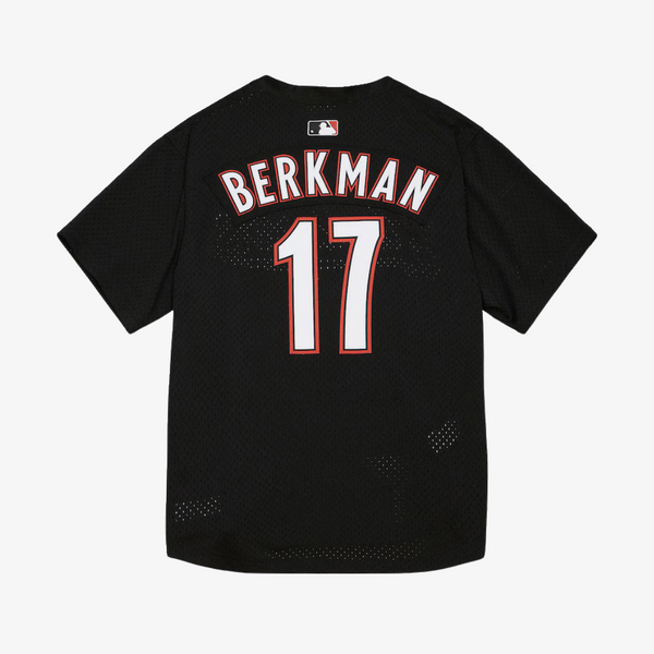mens mitchell and ness lance berkman batting practice jersey (black/red)