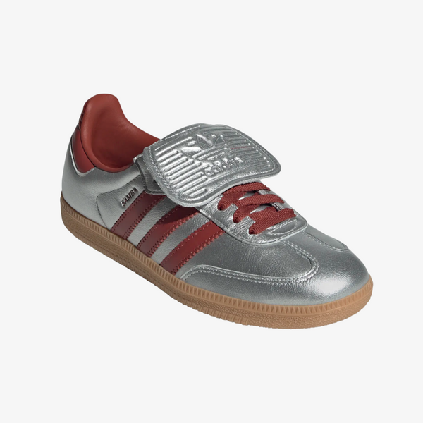 womens adidas samba lt (silver metallic/preloved ruby)