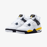 gradeschool jordan 4 retro (white/tour yellow-dark blue grey-black)