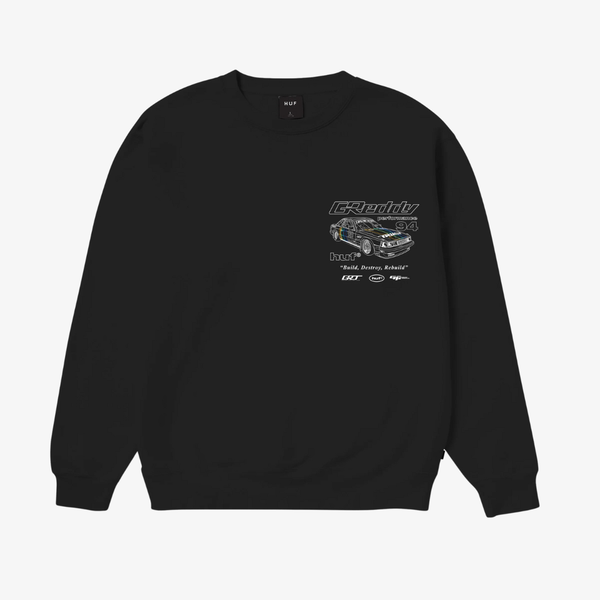 mens huf x greedy retro mod crewneck (black)