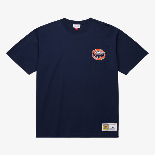 mens mitchell and astros double hit s/s pocket tee (navy)