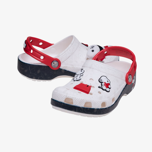 toddler crocs x peanuts classic clog (white/black)