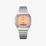 casio vintage aq-240e analog-digital watch (silver/orange)