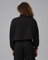 womens jordan brooklyn cropped fleece 1/4 zip hike mike top (black/white)