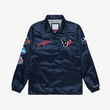 mens mitchell & ness x premiumgoods houston texans collared satin coaches jacket (navy)