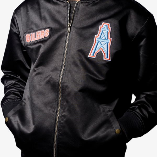 mens mitchell and ness satin houston oilers jacket (black)