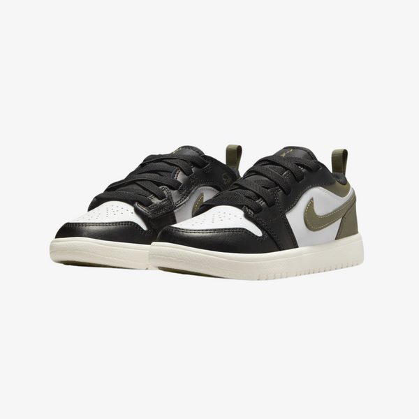 preschool jordan 1 low alt (black/white/olive)