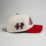 new era x premiumgoods. houston comets 9forty a-frame snapback (chrome/front door red)