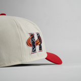 new era x premiumgoods. houston comets 9forty a-frame snapback (chrome/front door red)