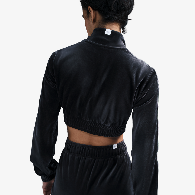 womens nike cropped velour half zip top (black)