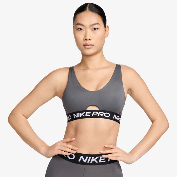 womens nike pro indy plunge medium-support padded sports bra (iron grey)