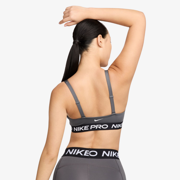 womens nike pro indy plunge medium-support padded sports bra (iron grey)