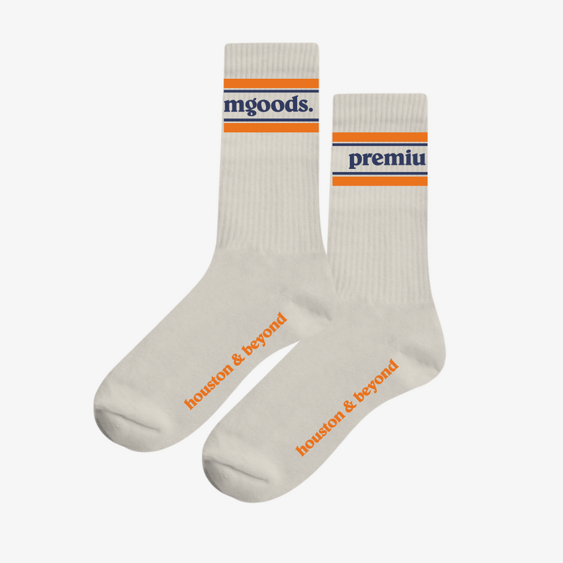 premiumgoods. stripe logo crew socks (beige/orange/navy)