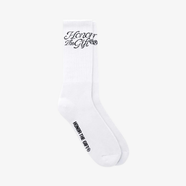 honor the gift script socks (white)