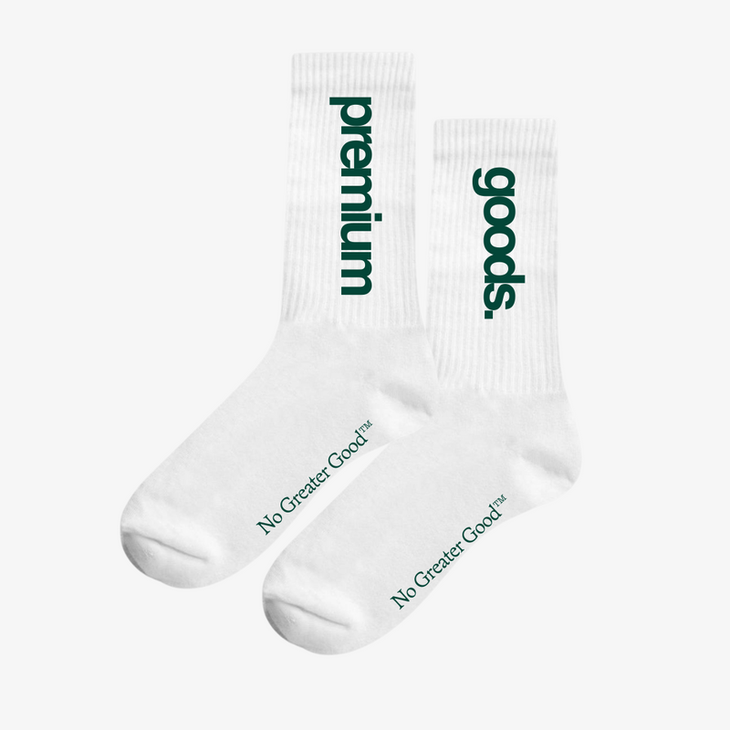 premiumgoods. helvetica logo crew socks (white/green)
