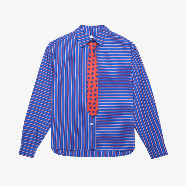 womens melody ehsani divine button up + tie (stripe)