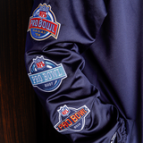 mens mitchell & ness x premiumgoods houston texans collared satin coaches jacket (navy)
