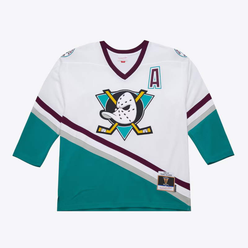 mens mitchell and ness mighty ducks teemu selanne jersey (white/purple)