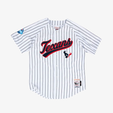 mens mitchell & ness x premiumgoods houston texans pinstripe baseball jersey andre johnson (white)