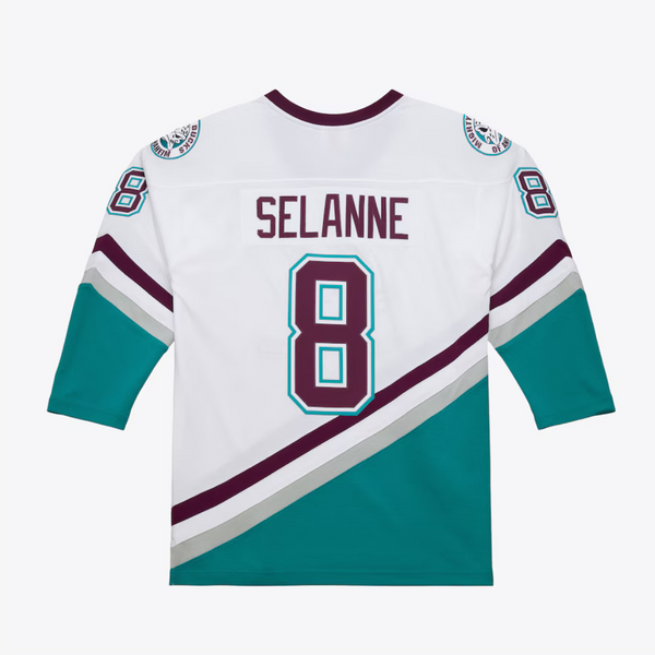 mens mitchell and ness mighty ducks teemu selanne jersey (white/purple)