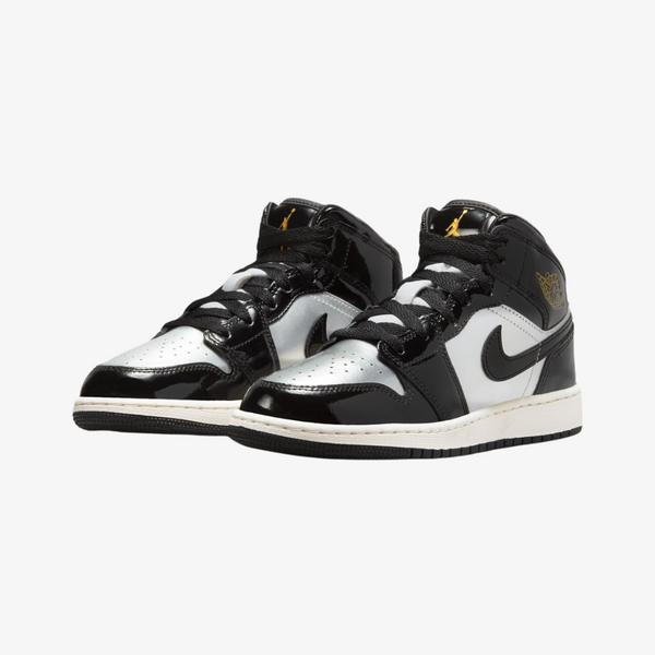 gradeschool jordan 1 mid se (black/metallic gold)