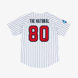 mens mitchell & ness x premiumgoods houston texans pinstripe baseball jersey andre johnson (white)