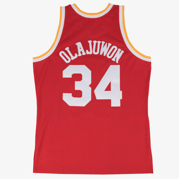 mens mitchell and ness hakeem olajuwon jersey (red/yellow)