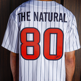 mens mitchell & ness x premiumgoods houston texans pinstripe baseball jersey andre johnson (white)