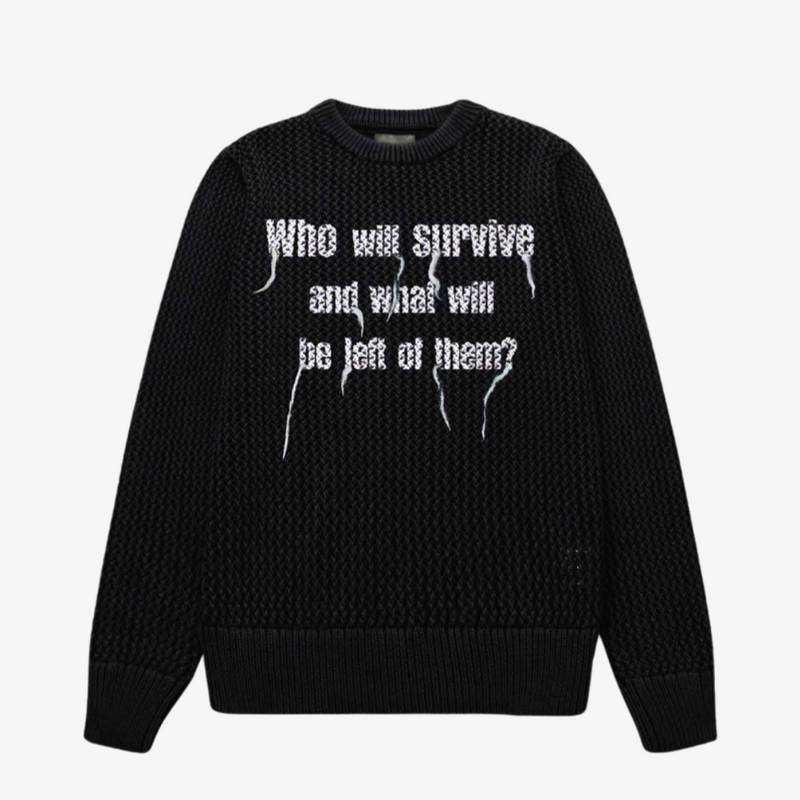 mens huf x texas chainsaw massacre survive cable knit sweater (black)