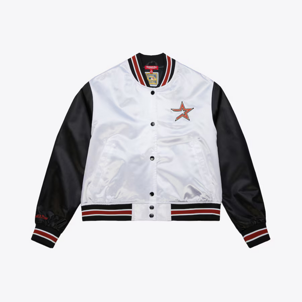 womens mitchell and ness mlb crop satin astros jacket (white)