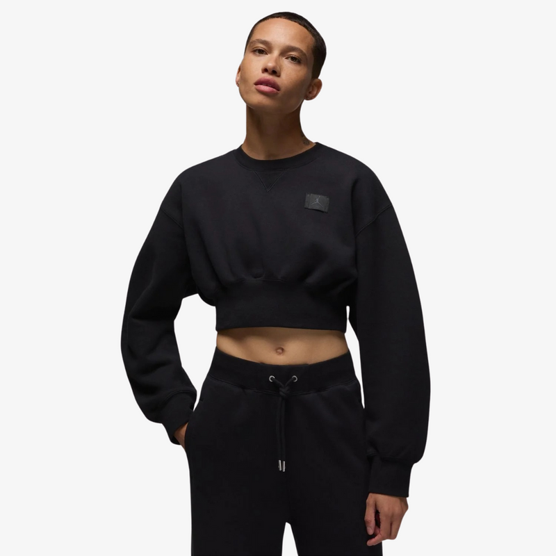 womens jordan flight fleece cropped sweatshirt (black)