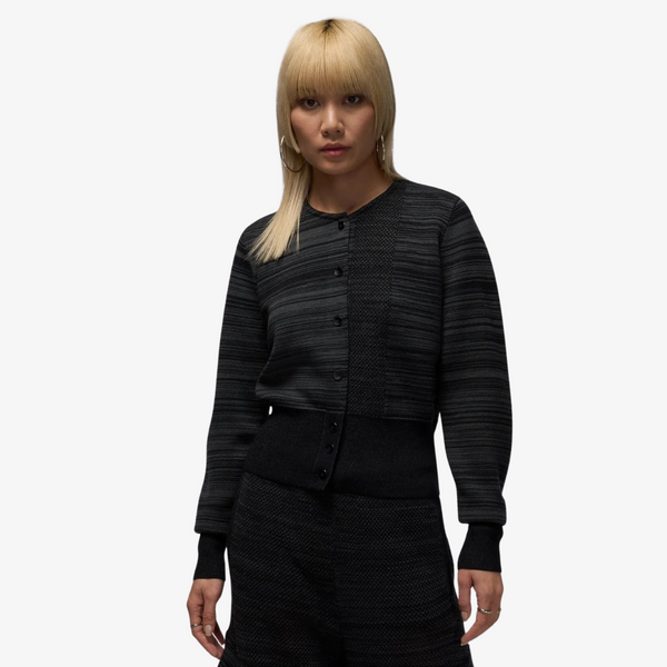 womens jordan x tela knit cardigan (dark smoke grey/black)