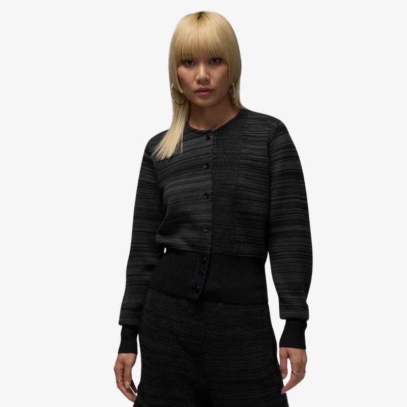 womens jordan x tela knit cardigan (dark smoke grey/black)
