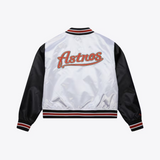 womens mitchell and ness mlb crop satin astros jacket (white)