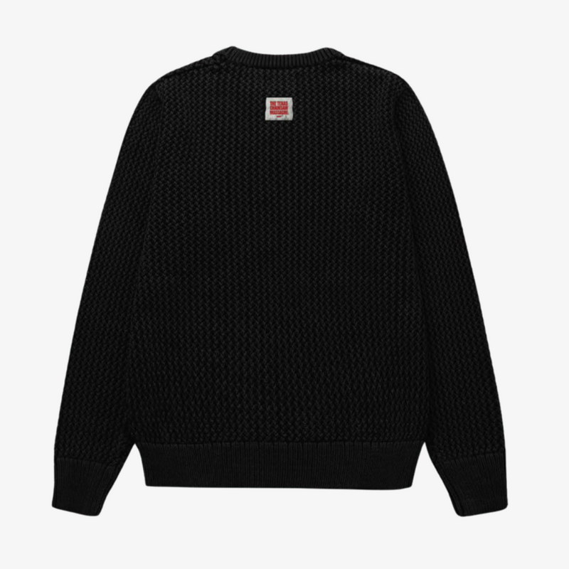 mens huf x texas chainsaw massacre survive cable knit sweater (black)