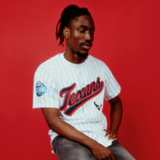 mens mitchell & ness x premiumgoods houston texans pinstripe baseball jersey andre johnson (white)