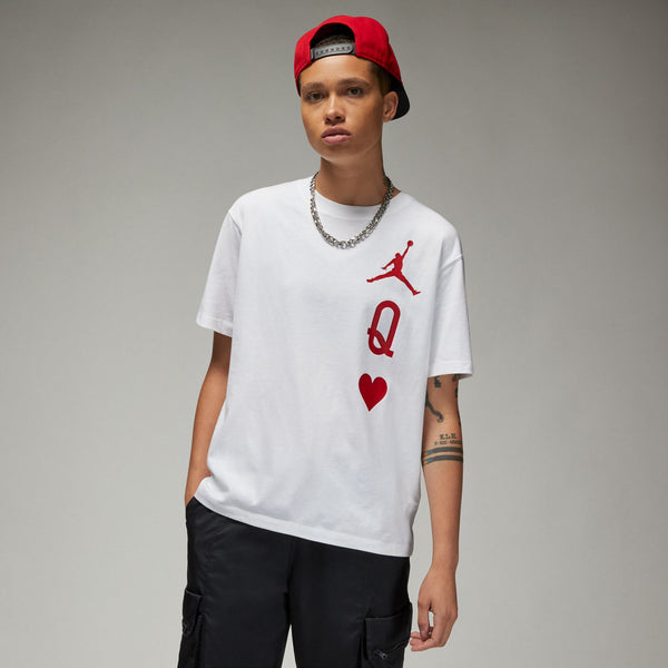 womens jordan flight s/s tee (white/gym red)