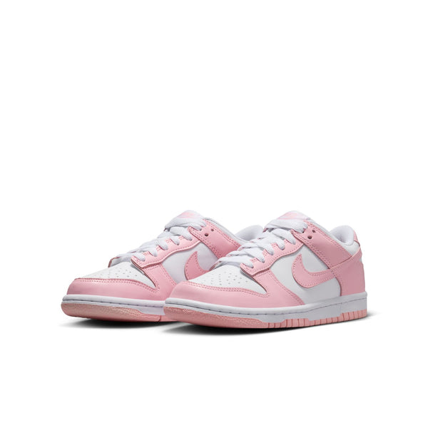 gradeschool nike dunk low (white/soft pink)