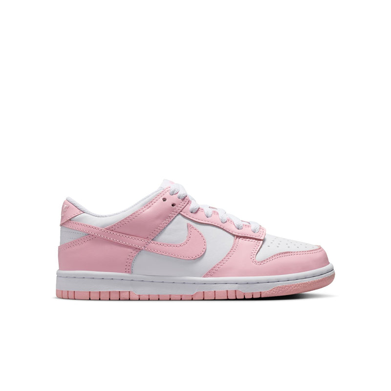 gradeschool nike dunk low (white/soft pink)