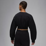 womens jordan flight fleece cropped sweatshirt (black)